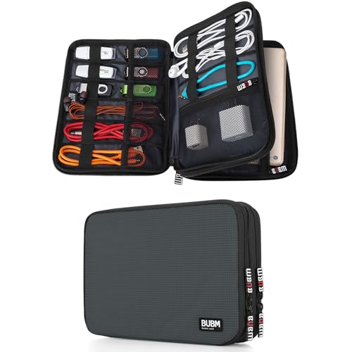 BUBM Double Layer Electronic Accessories Organizer, Travel Gear Bag for Cables, USB Flash Drive, Plug and More, Perfect Size Fits for iPad mini (Medium, Gray) | Travel Gadget Bag for Cables, USB Flash Drive, Plug and More, Perfect Size Fits for iPad Mini