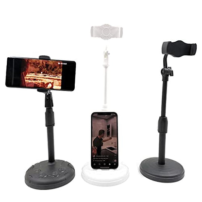 Multi-Function 360° Rotation Desk Cell Phone Holder for Live Streaming Watching Movie(Classic Black with Round Base 7″-11.8″ Height) - color: Black