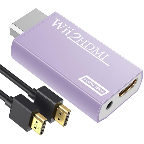 GANA Wii to HDMI Converter Adapter with Hdmi Cable Connect Wii Console to HDMI Display in 1080p Output Video with 3.5mm Audio Supports All Wii Display Modes Purple - color: wii to hdmi Purple