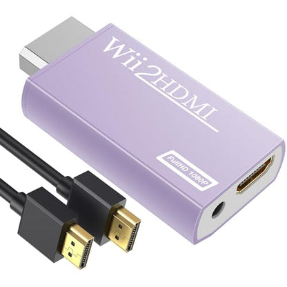 GANA Wii to HDMI Converter Adapter with Hdmi Cable Connect Wii Console to HDMI Display in 1080p Output Video with 3.5mm Audio Supports All Wii Display Modes Purple - color: wii to hdmi Purple