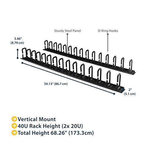 StarTech 40U Vertical Server Rack Cable Manager, 2-Pack 3ft (CMVER40UD) - style: 20U 2-pk Vertical