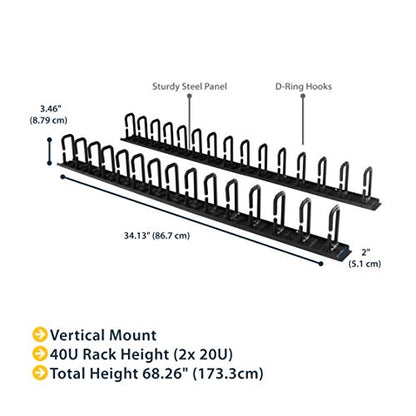 StarTech 40U Vertical Server Rack Cable Manager, 2-Pack 3ft (CMVER40UD) - style: 20U 2-pk Vertical