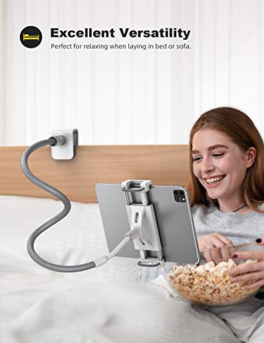 Lamicall Gooseneck Tablet Holder, Tablet Stand : Flexible Arm Clip Tablet Mount Gifts, Compatible with iPad mini Pro Air, Kindle, Switch, Galaxy Tabs, More 4.7-10.5" Devices - Gray - color: Gray