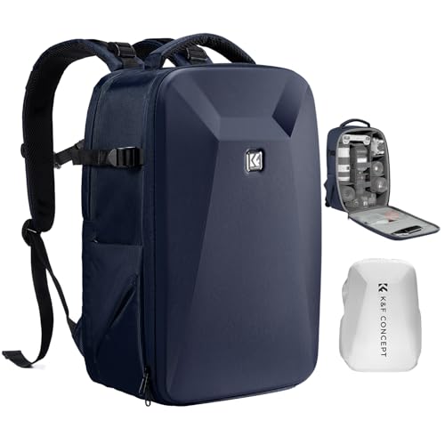 K&F CONCEPT Camera Backpack,Hardshell Photography DSLR Camera Bag with 15-15.6 Inch Laptop Compartment Hard Shell Camera Case Compatible with Canon/Nikon/Sony/DJI Mavic Drone - color: Deep Blue