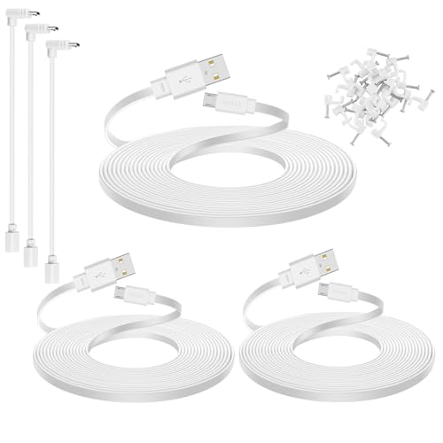 Smays 3-Pack 10 ft Micro USB Extension Cable Compatible with Wyze Cam v4, Wyze Cam Pan v3, Yi Cam, Nest Cam, Blink Mini Security Camera, Long Flat Power Cord, White - color: White, size: 10 Feet