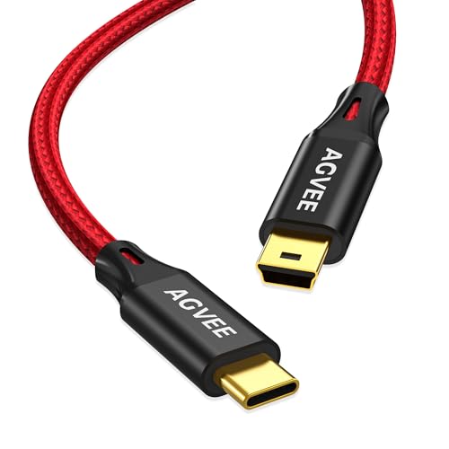 AGVEE 2 Pack 3.3ft USB-C to Mini USB Cable, Mini-B 5-Pin Data Charger Cord | Gold Plated End Tips, Durable Type-C Sync Transfer for Canon Nikon Camera, Garmin GPS, Blue Yeti, Hero 3+, PS3 Controller - color: Red, size: 3.3ft+3.3ft