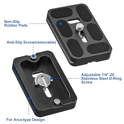 CAVIX PU-60 Aluminum Alloy Universal Arca-Swiss Quick Release Plate– Includes 1/4″-20 Screw, Compact & Lightweight (37g) for DSLR/Mirrorless, Tripods, Monopod, Gimbals & Ball Head - size: 60mm