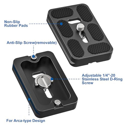 CAVIX PU-60 Aluminum Alloy Universal Arca-Swiss Quick Release Plate– Includes 1/4″-20 Screw, Compact & Lightweight (37g) for DSLR/Mirrorless, Tripods, Monopod, Gimbals & Ball Head - size: 60mm