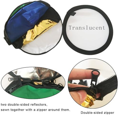 REFLEX CAMERA 7-in-1 Photography Reflector (Round) – Translucent/Silver/Gold/White/Black/Blue/Green – Light Diffuser & Chroma Key Background Kit with Carrying Case (60cm/23) - size: 60cm/23in
