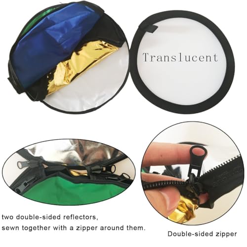 REFLEX CAMERA 7-in-1 Photography Reflector (Round) – Translucent/Silver/Gold/White/Black/Blue/Green – Light Diffuser & Chroma Key Background Kit with Carrying Case (110cm/43) - size: 110cm/43in
