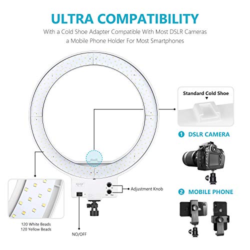 NEEWER 18 Inch Ring Light with Tripod Stand, 55W Large LED Ringlight, Cold Shoe Phone Holder Compatible with iPhone Camera for Video Recording Photography Streaming Selfie Makeup Studio Photo, RL-18