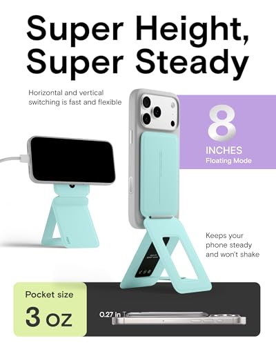 MOFT Phone Stand, Magnetic Phone Tripod Stand Stain-Resistant MOVAS Leather & Angle Adjustment & Strong Magnets Tripod for iPhone 17/16/15/14/13/12 (Included Metal Ring)-Aqua - color: Aqua, size: Without Card Slot