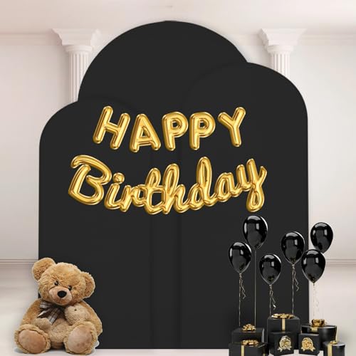 WEERRW Wedding Arch Cover Black Spandex Fitted Set of 3 Balloon Arch Stand Covers Round Top Chiara Stretchy Backdrop for Birthday Party Baby Shower Banquet Decoration (6FT, 6.6FT, 7.2FT) - color: Black, size: 6FT, 6.6FT, 7.2FT