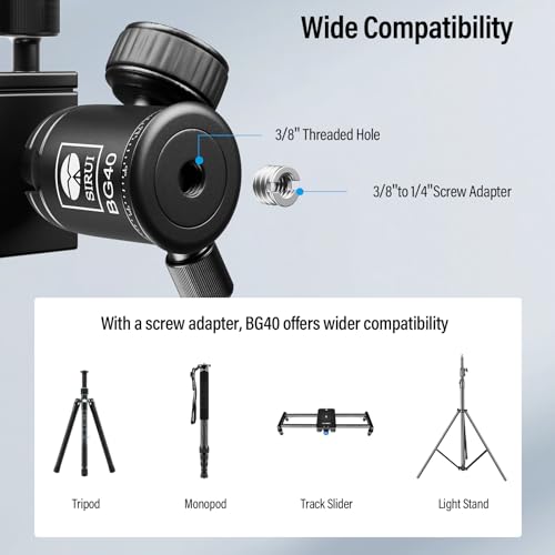 SIRUI Camera Tripod Ball Head, 10KG/22.05lbs Loading Capacity, 360°Panning Base, Aluminum Build Quality, Safety Lock, Universal Mounting Plate for Easy Attachment (BG-40 Ball Head) - color: BG-40