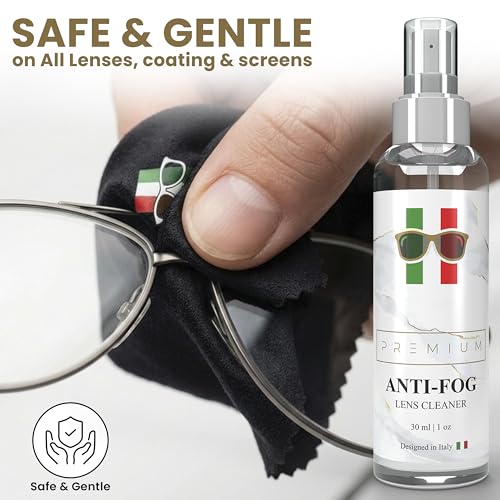 AntiFog Lens Cleaner Spray Kit | (3X) 1 oz AntiFog Glasses Cleaner Bottle + 3 Microfiber Cloth Eyeglasses, Screen, and Camera Cleaning (6 Piece Set) | Premium