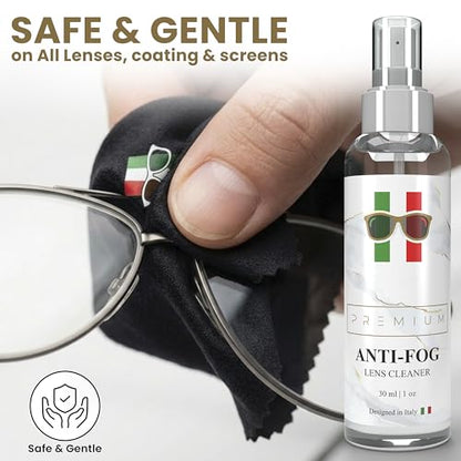 AntiFog Lens Cleaner Spray Kit | (3X) 1 oz AntiFog Glasses Cleaner Bottle + 3 Microfiber Cloth Eyeglasses, Screen, and Camera Cleaning (6 Piece Set) | Premium