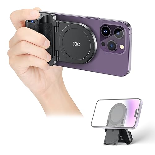 JJC Magnetic Phone Camera Grip Handle with Wireless Shutter Remote, Magsafe Camera Handle Bluetooth Bracket for iPhone Android Smartphone with 1/4” Tripod Screw for Video Photo Shooting (Black) - color: Black Standard Grip