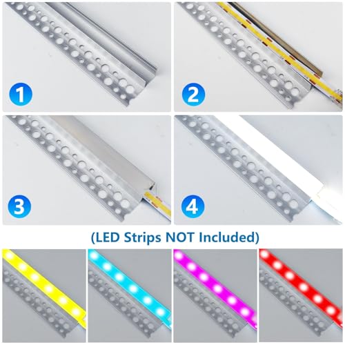 inShareplus Plaster-in LED Channel, 3.3ft/1M 10Pack LED Aluminium Channel with Milky Diffuser, Trimless Recessed Single-Sided Aluminum Profile LED Strip Diffuser for Under Cabinet and Corners of Wall - size: single-edge-10-pack (recessed)