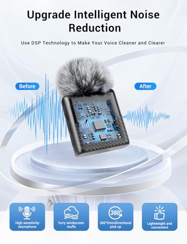 Mini Wireless Lavalier Microphone for iPhone, iPad, Android Phone, Noise Reduction Plug and Play Magnetic Clip on Lapel Mic for Video Recording Podcast Vlogging