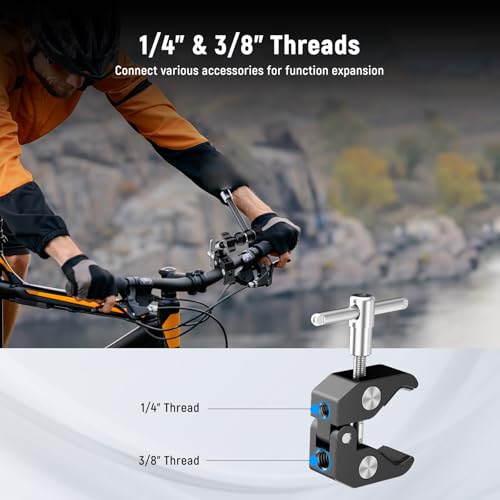 NEEWER 9.8"/25cm Magic Arm with Super Clamp & Cleaning Cloth, 1/4" & 3/8" Threads for Flash/LED Light/Microphone/DSLR Camera Monitor Compatible with SmallRig Camera Cage, Max Load: 4.4lb/2kg, ST25C - style: 9.8"/25cm w/Cleaning Cloth