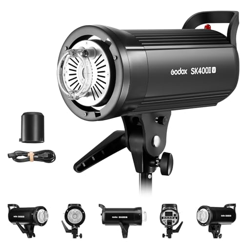Godox SK400II-V 400Ws Photo Studio Strobe Monolight with Bowens Mount & LED | GN65, 0.1-1.5s Recycle Time, Bowens Mount, 10W LED Modeling Lamp for Studio Product Photography, Portraits Shooting, 110~120V