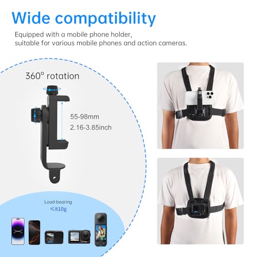Suptig Phone Chest Mount Phone Harness Strap Holder Compatible for iPhone, Samsung, Gopro, DJI Action, Cell Phones Action Cameras POV/VLOG