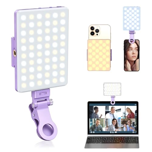 Selfie Light, Phone Light with Front & Back Clip, 60 LED Portable Light with 3 Modes, 5000mAh Rechargeable Video Light for Phone, iPhone, IPad, Laptop, TikTok, Makeup, Live Stream, Vlog(Purple) - color: Purple