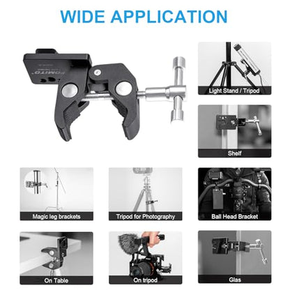 FOMITO VK-05 V-Mount Male Quick Release Plate + Super Crab Clamp, 360° Angle Adjustment, 1/4" and 3/8" Screw Holes, T-Shape Bar - color: Black, size: VK-05