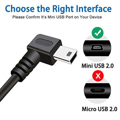 Mini USB Cable 90 Degree 2Pack 10ft for Garmin Nuvi for Canon PowerShot/Rebel/EOS/DSLR/ELPH,Dash Cam,SatNav,Camcorders,Car,Camera USB Cable Right Angle Mini-B Charger Cord Data Sync Charging Adapter - size: 10ft
