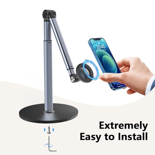yAyusi Heavy Duty Aluminum Magnetic Overhead Tripod for iPhone, 13.7 in Long Overhead Phone Mount, Flexible Articulating Arm Phone Mount for Desk for Live Streaming, Meeting, Cooking - size: Magnetic