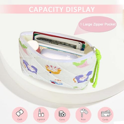 Cotton Quilted Floral Coin Purse Digital Camera Pouch with Cute Prints Zipper for Women Girls (GIRLS) - color: GIRLS