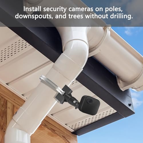 Universal Adjustable Stainless Mount Bracket Outdoor Security Camera 360 Degree Hoop Hose Clamp Pipe Poles Mount No-Drill Holes Compatible with Reolink/Nest/Arlo/Eufy/Wyze and Other Camera (Black) - color: Black