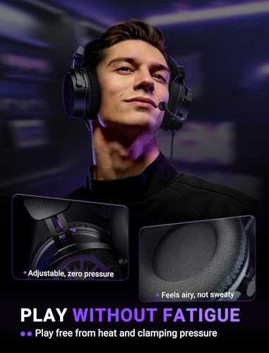 FIFINE Open Back Gaming Headset with 7.1 Surround Sound - Expansive Open Audio - USB/3.5mm Dual Wired Connection - Detachable Mic for PC, PS5, PS4, Laptop, Mac, Xbox, Mobile - Ampligame H18V Lite BP - color: Black and purple
