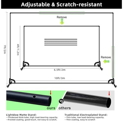 Lightdow 10x7ft Rolling Background Stand Kit with Green Screen Backdrop & Wheels & Portable Carrying Bag & Clamp & Gloves for Streaming/Studio Video Recording/Zoom Meeting/Party