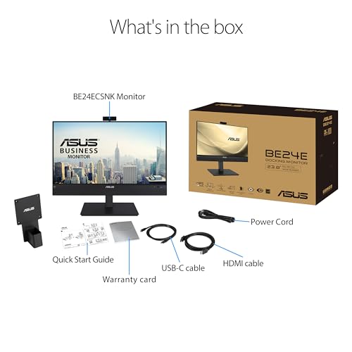 ASUS 24” 1080P Video Conferencing Monitor (BE24ECSNK) - Full HD, IPS, Built-in Adjustable 2MP Webcam, AI Noise-canceling Mic, Eye Care, USB-C Docking, RJ45, Height Adjustable, HDMI, Zoom Certified - style: Webcam USB-C Docking