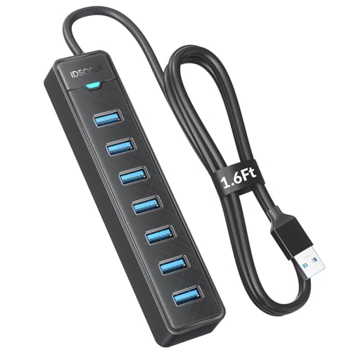 IDsonix 7 Ports USB 3.0 Hub for Laptop, PC, 5Gbps SuperSpeed Stable Connection USB Port Expander,Massive Expansion Multiport Splitter,Data Transfer Adapter,Notebook Desktop Accessory,1.64Ft Cable - size: 1.64 ft