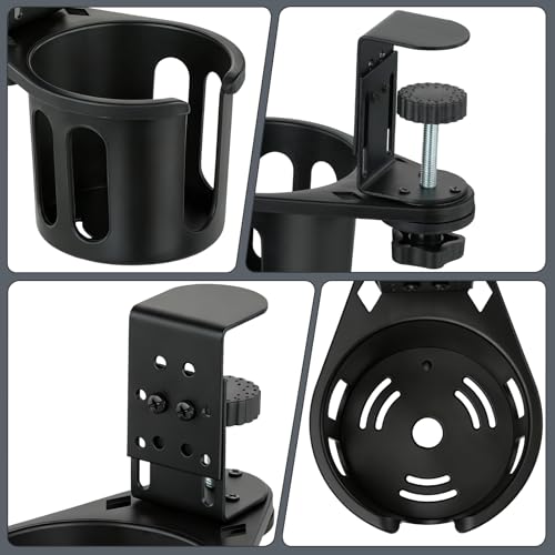 MYITYARD Desk Cup Holder Clamp, Clip On Table Cup Holder, Rotatable Water Bottle Stand Drink Coffee Mug Storage, Office Accessories for Home and School - color: Black-1