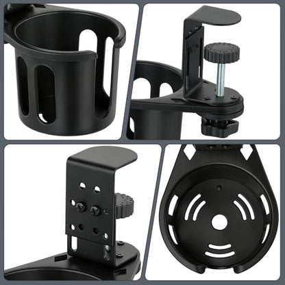 MYITYARD Desk Cup Holder Clamp, Clip On Table Cup Holder, Rotatable Water Bottle Stand Drink Coffee Mug Storage, Office Accessories for Home and School - color: Black-1