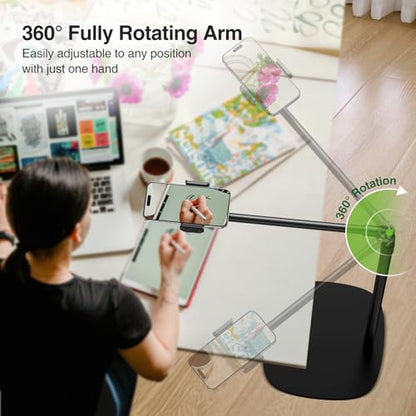 elitehood Floor Phone Stand Overhead Video Recording, 360 Degrees Swivel Tilt Adjustable iPhone Stand for Bed, Chair, Desk, Floor Phone Holder Compatible with iPhone 15, 14, 13, 12, Android Phone - style: Floor Stand