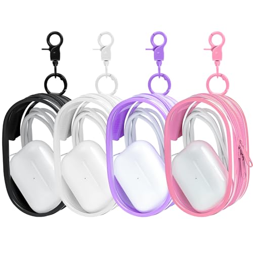 Linsaner Storage Bag for Organizing Data Cables, Earphone, Chargers, Keys, Change, Blind Box Doll Transparent Display Bag, Portable Multi-Function Storage (4Pack, Pink + Purple + Black + White) - color: C1-Pink + Purple + Black + White