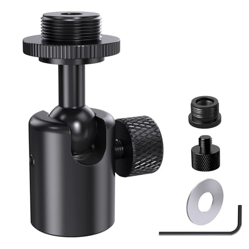 Ball and Socket Head Microphone Adapter with Angle Adjustment– 360° Pan & 90° Tilt, with 5/8" and 3/8" All-Metal Adapter, Camera, Lightweight & Secure Locking, Swivel Mic Stand Adapter