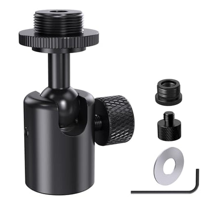 Ball and Socket Head Microphone Adapter with Angle Adjustment– 360° Pan & 90° Tilt, with 5/8" and 3/8" All-Metal Adapter, Camera, Lightweight & Secure Locking, Swivel Mic Stand Adapter