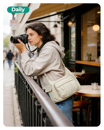 BAGSMART 2 in 1 Puffy Camera Sling Bag for Photographer, Everyday Shoulder Crossbody Bag with Pockets Digital Camera Case for DSLR/Mirrorless, Light Beige - color: Light Beige