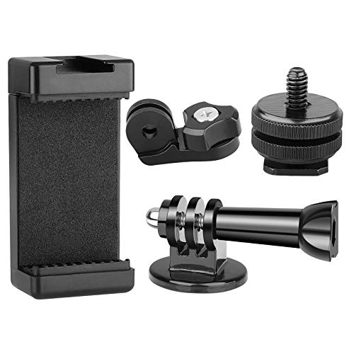 Anwenk Phone Holder Hot Shoe Mount Adapter with Cold Shoe Mount for Microphone/ Flash Light Compatible with Gopro Hero DJI Osmo Action Camera Smartphone, Attach on DSLR Camera / Ring Light/ Tripod