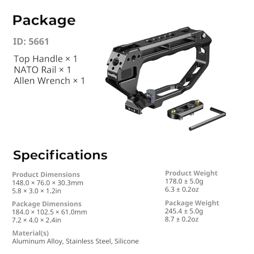 SmallRig D-Style NATO Rail Top Handle with Quick Release Clamp, Cold-Resistant Silicone Grip, 1/4"-20 & 3/8"-16 Mounting Holes for Camera, Monitor, Microphone, Versatile Handheld Rig Handle-5661