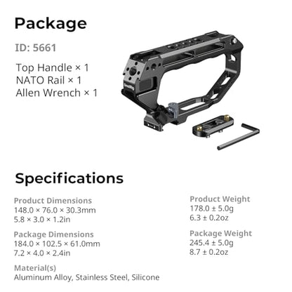 SmallRig D-Style NATO Rail Top Handle with Quick Release Clamp, Cold-Resistant Silicone Grip, 1/4"-20 & 3/8"-16 Mounting Holes for Camera, Monitor, Microphone, Versatile Handheld Rig Handle-5661