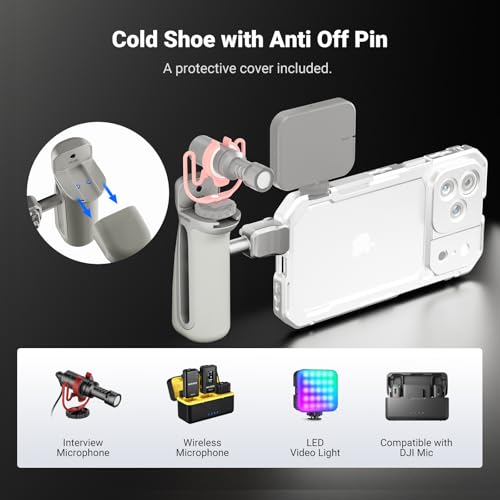 NEEWER Quick Release Side Handle with Anti Off Cold Shoe, 360° Rotation, Nonslip Grip, Compatible with iPhone 17 Pro Max 16 S25 Ultra Phone Cage Accessories, PA148 (Silver) - style: PA148 (Silver)