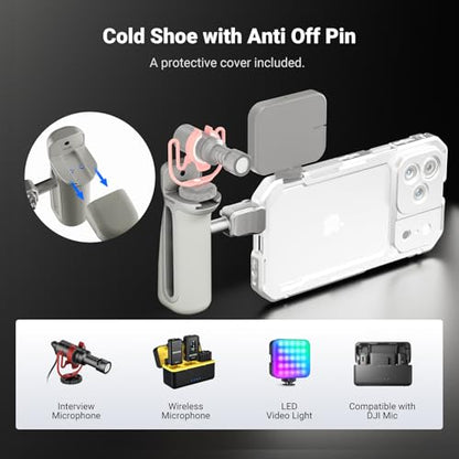 NEEWER Quick Release Side Handle with Anti Off Cold Shoe, 360° Rotation, Nonslip Grip, Compatible with iPhone 17 Pro Max 16 S25 Ultra Phone Cage Accessories, PA148 (Silver) - style: PA148 (Silver)