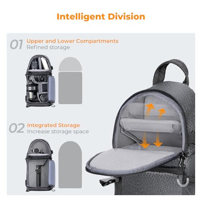 K&F CONCEPT Camera Sling Bag Crossbody Bag Camera Shoulder Backpack DSLR/SLR/Mirrorless Photography Bags Compatible with Canon/Nikon/Sony/Fuji/Gopro/DJI - color: Grey, size: Medium