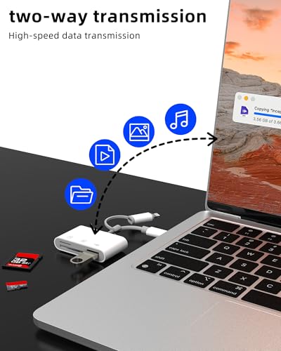 SD Card Reader for iPhone 17 16 15 14 Pro Lightning USB C to USB Micro SD Adapter Accessories Digital Camera Memory TF OTG Hub Converter Port for Ipad Compatible with Samsung Splitter Plug